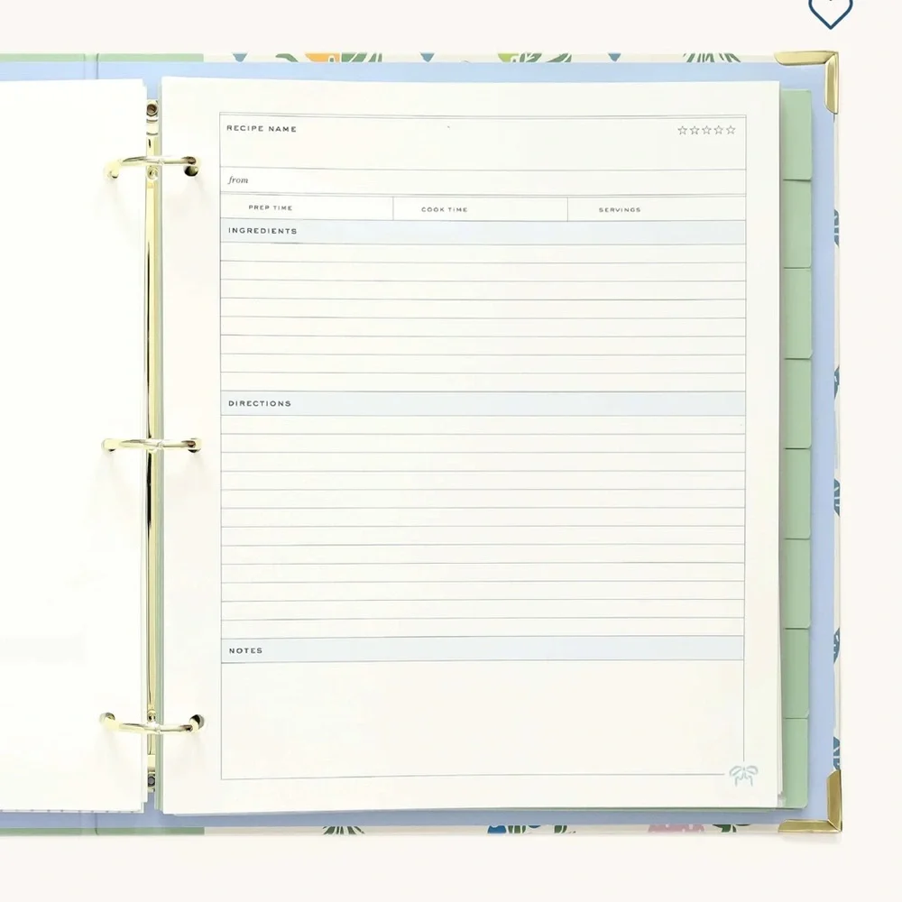 Charming Recipe Book with Green and Blue Pattern